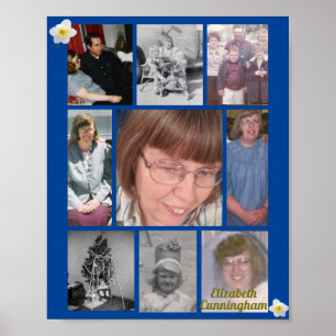 White Daffodil Loving Memory 9 Photo Memorial Poster