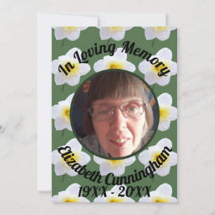 White Daffodil Loving Memory Photo Memorial Invitation
