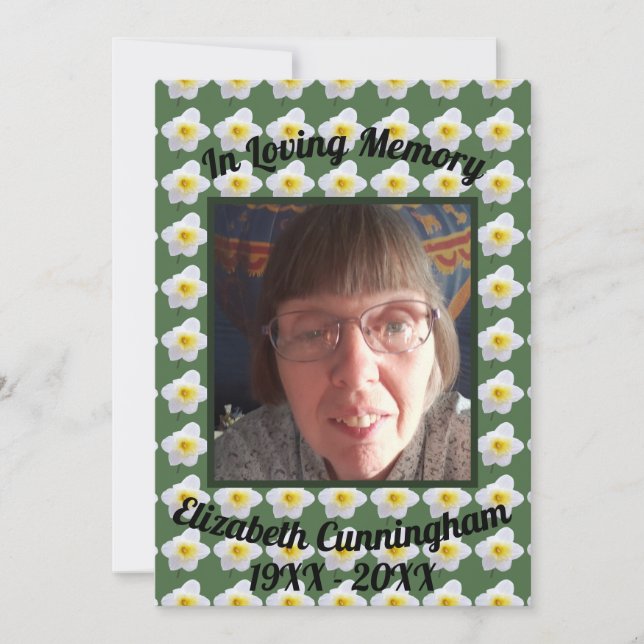 White Daffodil Loving Memory Square Photo Memorial Invitation (Front)