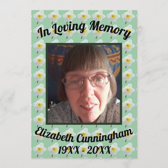 White Daffodil on Green Photo Memorial Program (Front)