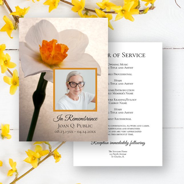 White Daffodil Spring Funeral Memorial Service Program (Creator Uploaded)