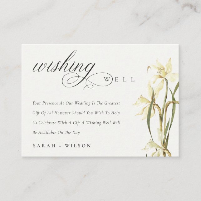 White Daffodil Watercolor Wedding Wishing Well Enclosure Card (Front)