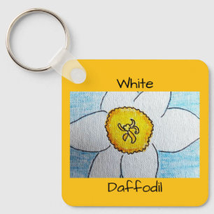 White Daffodil Yellow Orange Key Ring