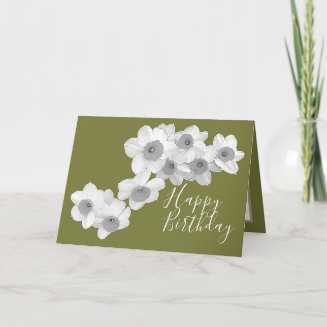 White Daffodils Against Geen Colour Background Card (Front)