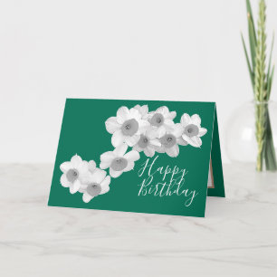 White Daffodils Against Green Colour Background Card