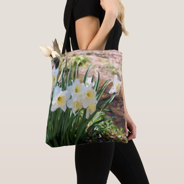 White Daffodils By Brook Oil Painting  Tote Bag (Close Up)