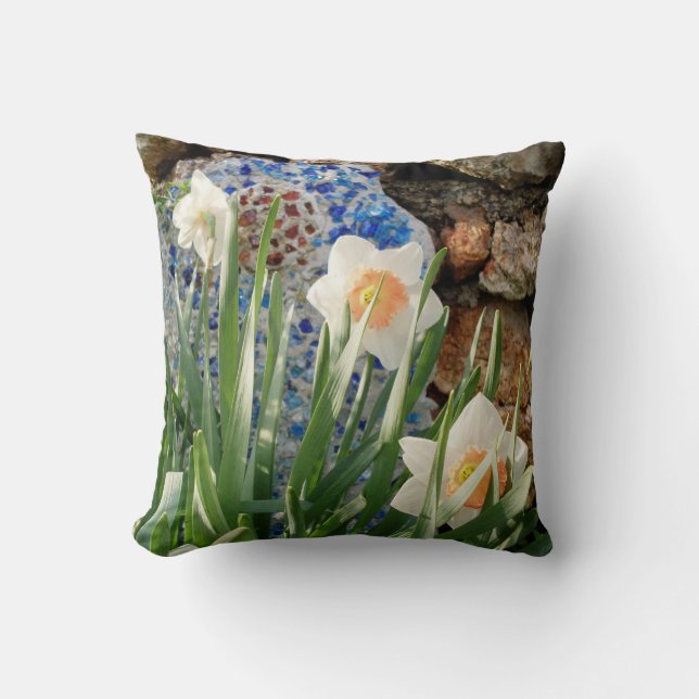 White Daffodils Garden Pillow (Front)