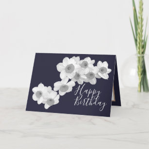 White Daffodils Navy Colour Background Birthday Card