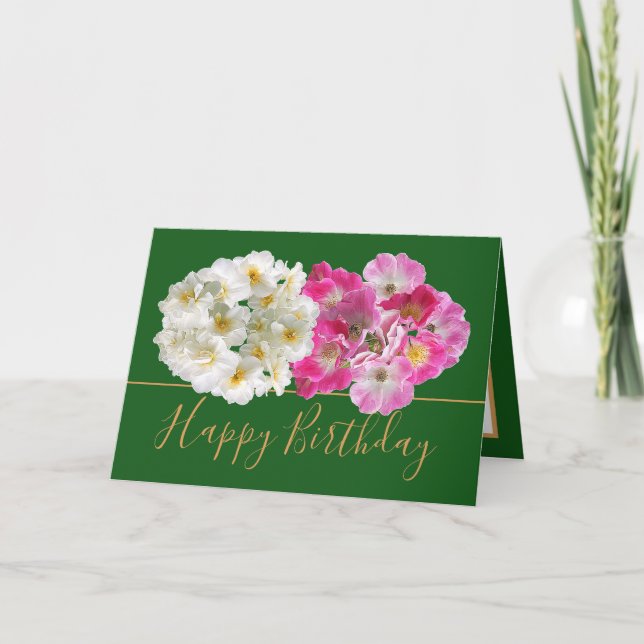 White Daffodils Pink Roses Floral Bouquet Birthday Card (Front)