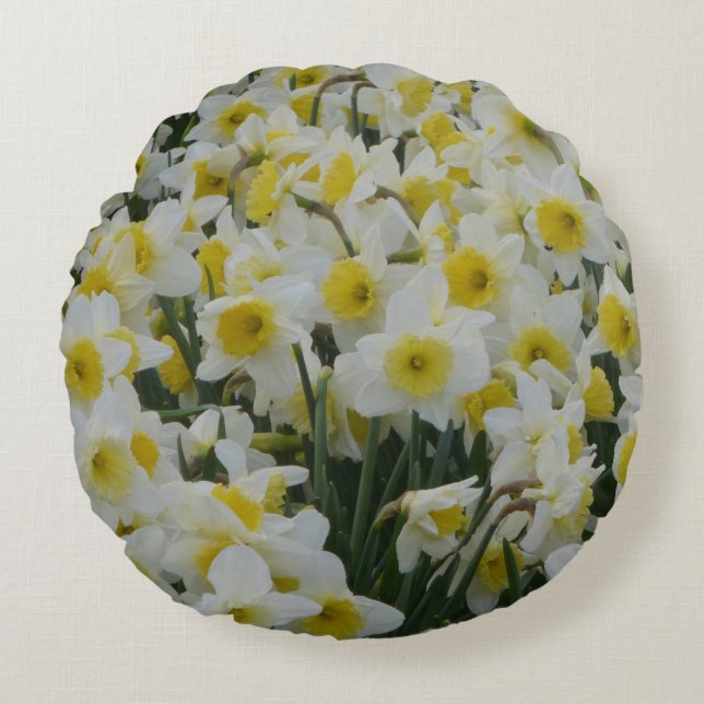 White Daffodils  Round Cushion (Front)