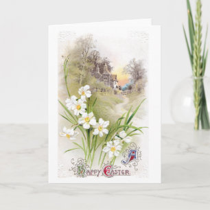 White Daffodils Vintage Easter Holiday Card