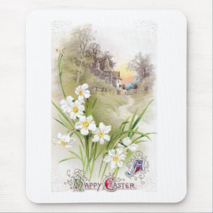White Daffodils Vintage Easter Mouse Pad