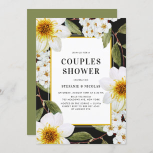 White Dahlia and Spirea Botanical Couples Shower Invitation