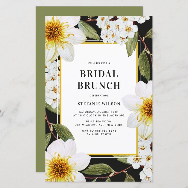 White Dahlia Botanical Bridal Brunch Invitation (Front/Back)