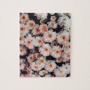 WHITE DAHLIA FLORAL ELEGANT JIGSAW PUZZLE