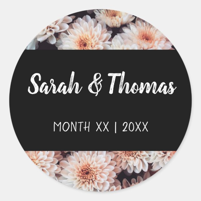 WHITE DAHLIA FLORAL ELEGANT WEDDING CLASSIC ROUND STICKER (Front)