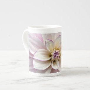 White dahlia flower blossoms bone china mug
