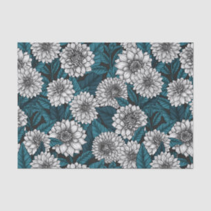 White Dahlia garden/ blue leaves 2 Tissue Paper