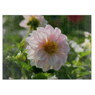 White dahlia in the garden photo cutting board