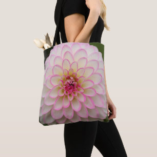 White Dahlia with pink rim flower Tote Bag