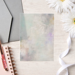 White Dahlia With Purple and Blue Accents Vellum Invitations