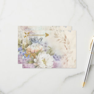 White Dahlias With Purple and Blue Accents RSVP Card