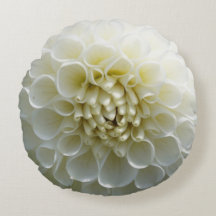 White Dahllia Flower Round Pillow