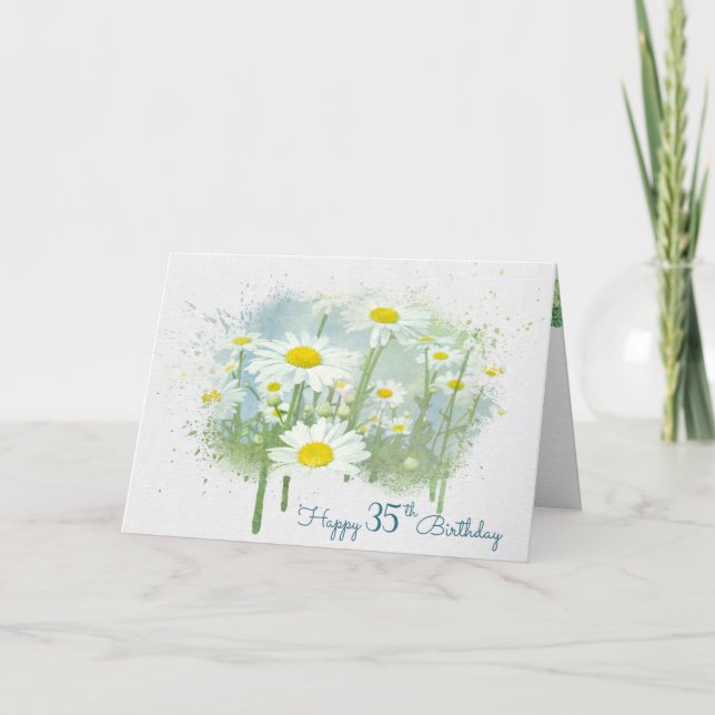 White Daisies 35th Birthday Card (Front)