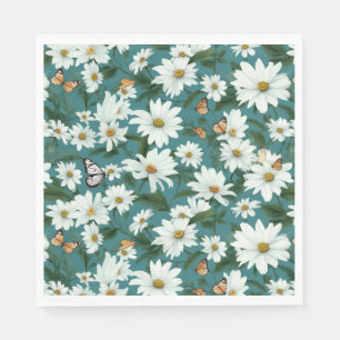 White Daisies and Butterflies Napkin