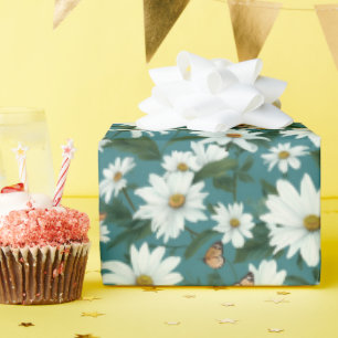 White Daisies and Butterflies Wrapping Paper