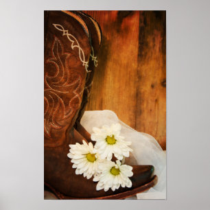 White Daisies and Cowboy Boots Western Wedding Poster