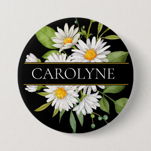 White Daisies and Greenery Floral Monogram 7.5 Cm Round Badge