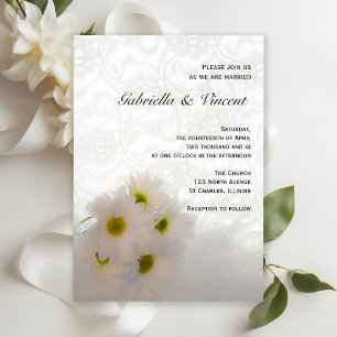White Daisies and Lace Wedding Invitation
