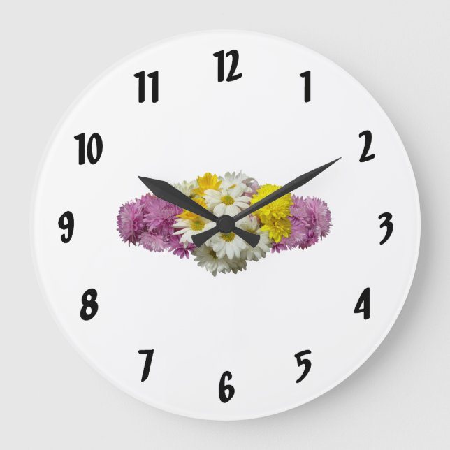 White Daisies and Mums Large Clock (Front)