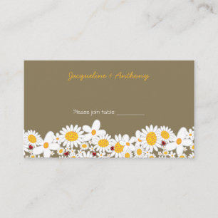 White Daisies And Red Ladybugs Chic Summer Wedding Place Card