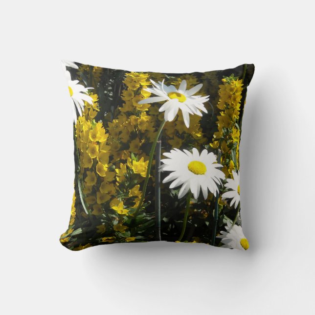 White Daisies and Yellow Foxgloves Cushion (Front)