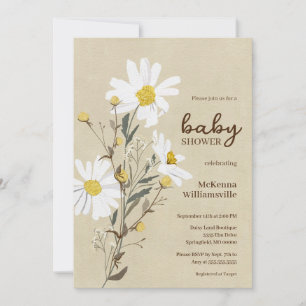 White Daisies Baby Shower Invitation