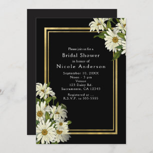 White Daisies Black & Gold Elegant Chic Invitation