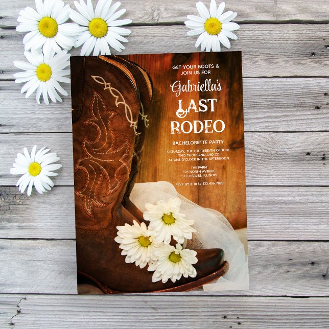 White Daisies Boots Last Rodeo Bachelorette Party Invitation (Creator Uploaded)
