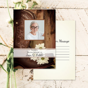 White Daisies Boots Share Memory Funeral Memorial Card