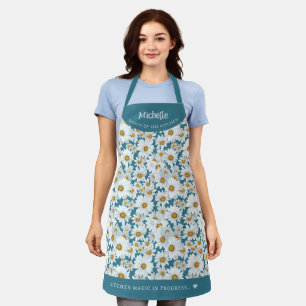 White daisies botanical personalised apron