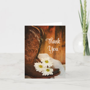 White Daisies Cowboy Boots Bridesmaid Thank You Card