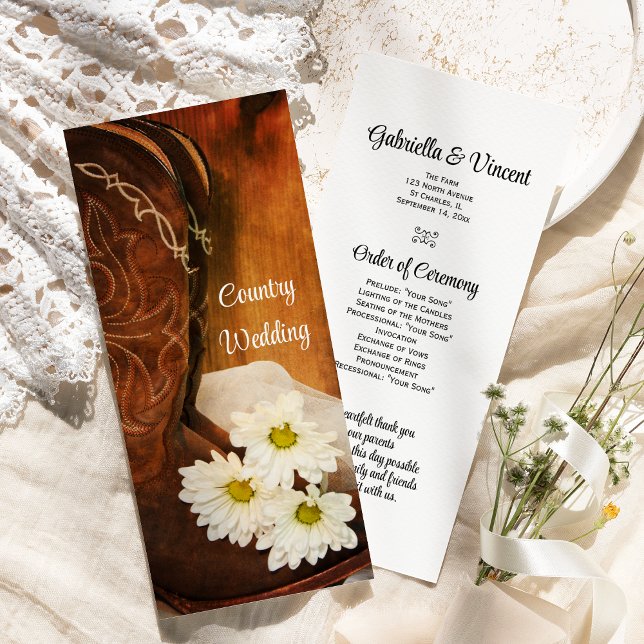 White Daisies Cowboy Boots Country Western Wedding Program (Creator Uploaded)
