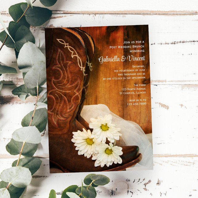 White Daisies Cowboy Boots Post Wedding Brunch Invitation (Creator Uploaded)