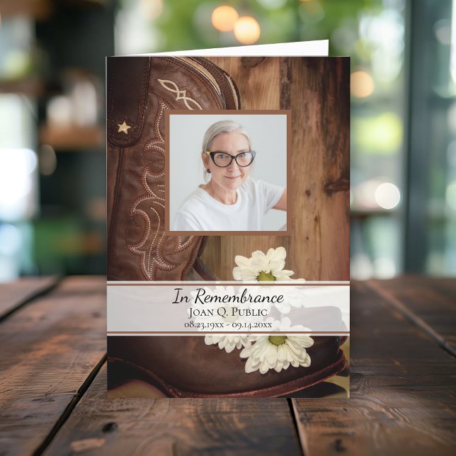 White Daisies Cowboy Boots Western Funeral Service Program (Creator Uploaded)