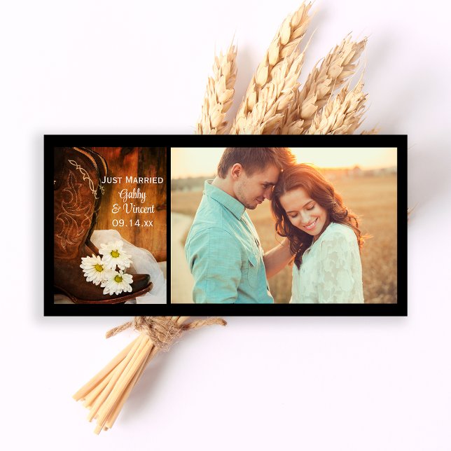 White Daisies Cowboy Boots Western Just Married Announcement (Creator Uploaded)