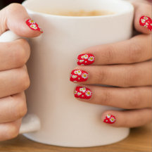White Daisies Cust. BG Red Nail Art Decals