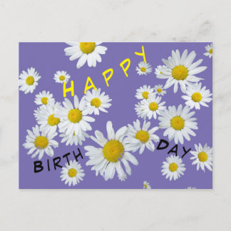 White Daisies Cust. Colour Happy Birthday Postcard