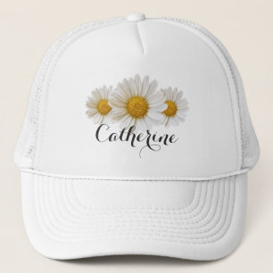 White Daisies Custom Name Floral Trucker Hat