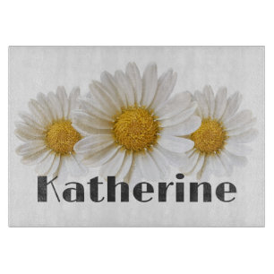 White Daisies Custom Name White Floral Cutting Board